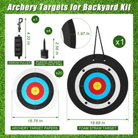 Gemscream 20" Foam Archery Target for Backyard, High-Density Round Archery Bow Target Block with Pins, 20 Pcs Paper Arrow Targets and Arrow Puller for Compound Bow Shooting Practice