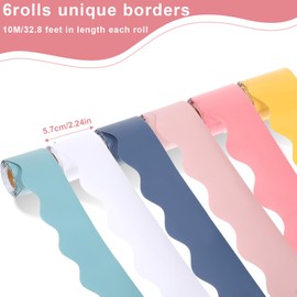 6 Rolls Colorful Borders for Bulletin Board 196.8 ft Colorful Borders for Bulletin Board Scalloped Trim Classroom Borders Decor Bulletin Board Trim for Classroom School Office Decor (6 Colors)