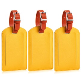 Airkit Luggage Tags 3 Pack PU Leather Luggage Tags for Suitcases TSA Approved, Privacy Protection Bag Tags Travel Essentials, Yellow