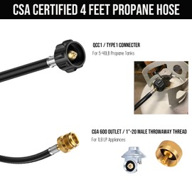 BeeGo 6Ft Propane Tank Hose Adapter 20lb to 1lb Converter, for Buddy Heaters, Coleman Stoves, Blackstone 17" 22" Tabletop Griddle, Char-Broil Portable Grills, Weber Q Grills- Converts to 5-40 lb Tank