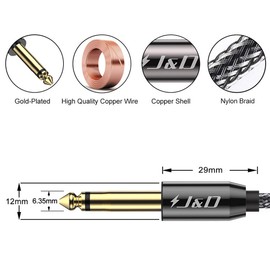 J&D 6.35mm Guitar Instrument Cable, Gold Plated Copper Shell Heavy Duty 6.35mm 1/4 inch TS Mono Audio Cable with Zinc Alloy Housing and Nylon Braid for Guitar, Multi Effects, Amplifiers, 6 Feet