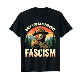 Vintage Style Prevent Fascism Bear Forest Political Satire T-Shirt