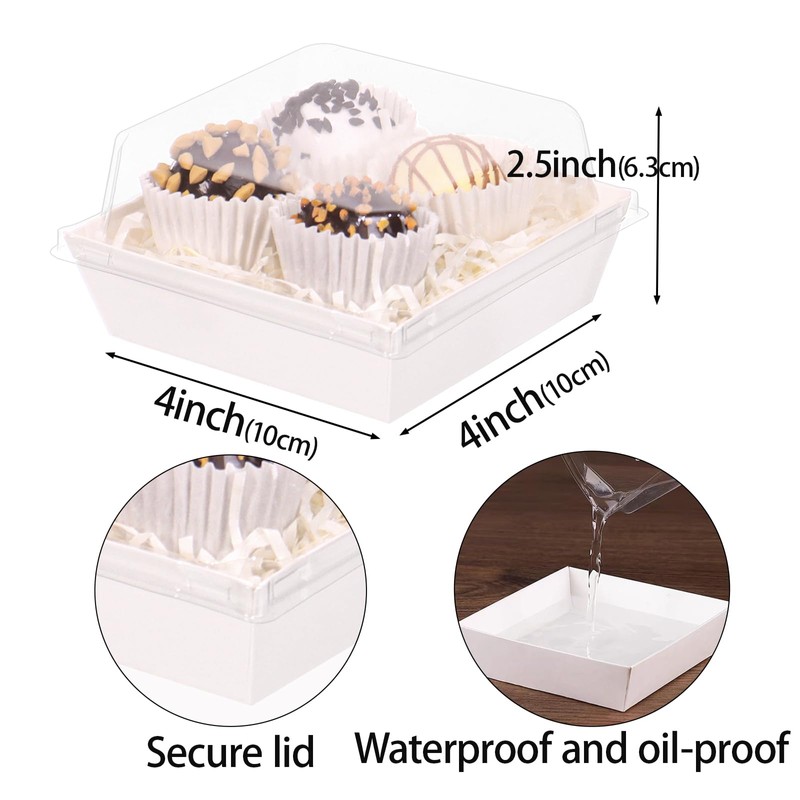 ROSPAKTEK 60Pack Bakery Boxes 4x4x2.5 Inches with Clear Lids –