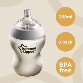 Tommee Tippee Closer to Nature Baby Bottles, Breast-Like Teat with Anti-Colic Valve, 260ml, Pack of 6, Clear