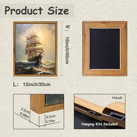 KBKBART Framed Canvas Wall Art for Living Room, Sailing Boats in the Sunset Watercolor Vintage Oil Painting on Canvas, Vintage Coastal Art Prints for Wall Decor, Sailboat Seascape Landscape Home Decor(12"x16")