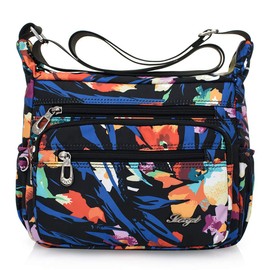 Womens Nylon Floral Shoulder Bag Crossbody Bag Messenger Bags Travel Handbags With Adjustable Strap Waterproof (A flower)