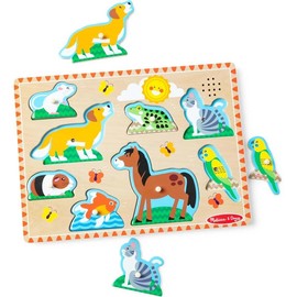 Melissa & Doug Pets Sound Puzzle - Wooden Peg Puzzle With Sound Effects (8 pcs) - Chunky Baby Puzzle, Animal Sounds Puzzles For Toddlers And Preschoolers Ages 2+ - Style: Vehicles