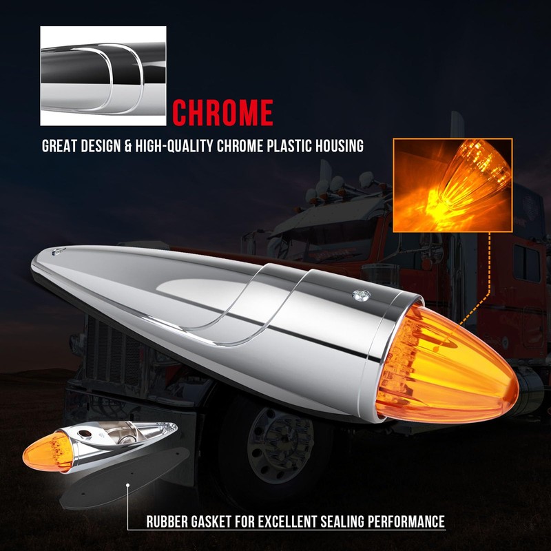 cciyu 9x 17 Led Amber Torpedo Cab Marker Lights Chrome
