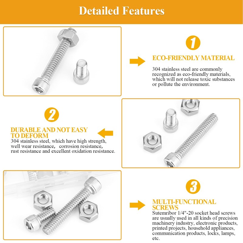 Sutemribor 57 Pieces 1/4-20 x 1/2", 3/4", 1", 1-1/4", 1-1/2",