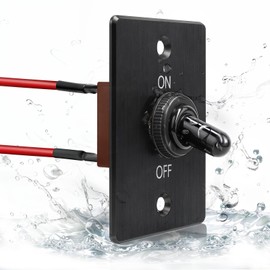 RVSPARK 12V Toggle Switch with Aluminum Mounting Plate Pre-soldered 14AWG Leads 20A 2 Pin SPST ON/OFF Toggle Switch with Weather-resistant Boot Cover for Marine Boat RV Trailer Truck Automotive (1Pcs)