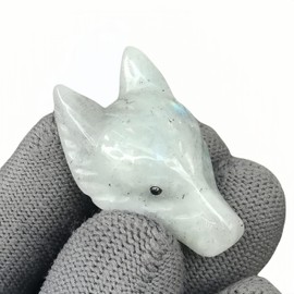 Sunshcat Natural Moonstone Pocket Wolf Head Crystals and Healing Stone Figurine,1.57 Inchs DIY Jewelry Pendant