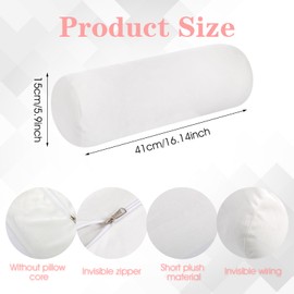 FdcZeyxior 2 PCS Neck Roll Pillow Cover with Zipper, Round Neck Pillow Soft Bolster Pillows Covers White Breathable Cylinder Pillowcases for Cylindrical Cushion (16 X 6 Inch)