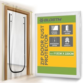 BLOSTM Dust Door Cover with Zip - Clear Door Protector, Plastic Dust Sheet, Door Curtain U Shaped Zipper Easy Installation (112cm x 220cm)