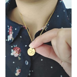 Gold Coin Necklace,Women Dainty Initial Letter Hearts Stainless Disc Round Pendant Necklace With Alphabet Hearts,Initial M Necklace