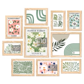upsimples 10 Pack Picture Frames Collage Wall Decor for Mounting or Tabletop Display, Photo Gallery Frame Set for Family, Multi Sizes Including 8x10, 5x7, 4x6, Natural