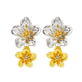 Double Flower Dangle Earrings for Women Cubic Zirconia Galsang Flower Earrings Imitation Pearl Floral Earrings Cute Statement Jewelry Gifts