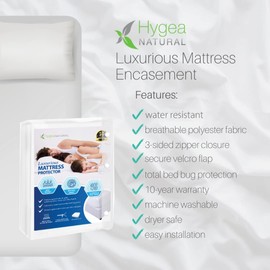 Hygea Natural Mattress Cover - Water Resistant,Washable, Breathable and Strechable up to 15 in.- Zippered Mattress Cover (XL Twin)