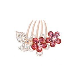 Yellow Chimes Red Crystal Studded Floral Design in Gold-Toned Glamorous Spark Jooda Comb Pin for Women