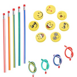 Annhao 71 Pcs Pencils Children, Flexible Bendy Pencils, Magic Bend Pencils and Smiley Rubber Erasers for Children Party Bag Toys Birthday Gifts Class Gifts