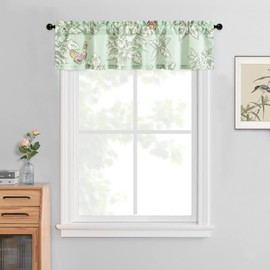 Leeva Flower Pattern Valance Curtain for Windows - Light Filtering Rustic Rod Pocket Drapery, Farmhouse Kitchen & Living Room Decor, 52x12 Inches, 1 Panel