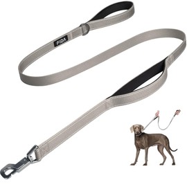 Fida 5 FT Heavy Duty Dog Leash with 2 Comfortable Padded Handles, Traffic Handle & Advanced Easy Snap Hook, Reflective Walking Lead for Large, Medium & Small Breed Dogs, Grey