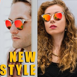 Joopin Trendy Mirrored Orange Red Polarized Sunglasses for Men Women, UV Protection Semi-Rimless Driving Sun Glasses, Clear Half Frame Mens Womens Sunglasses