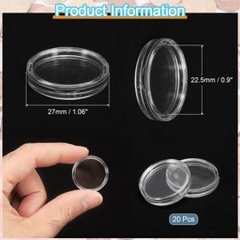 sourcing map 20 Pcs 22.5mm Silver Dollar Coin Holders, Plastic Coin Capsule Covers Acrylic Clear Round Coin Collection Supplies Container for Silver Coin Protectors or NFC Tag