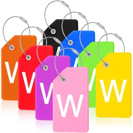 8 Pcs Initial Letter A-Z Luggage Tags Silicone Suitcase Instrument Tag with Name Card and Stainless Steel Loop(Letter W,Colorful)