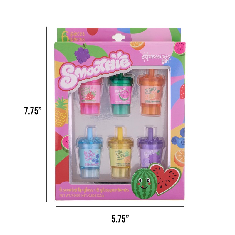6pc Smoothie Lip Balm Set – Fruit-Scented Lip Glosses in