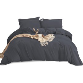 Imperial Rooms Double Duvet Cover Set – Brushed Microfiber Plain Christmas Bedding Charcoal Bed Set with Pillow Cases – Ultra Soft Button Closure Quilt Cover (200 x 200 Cm)
