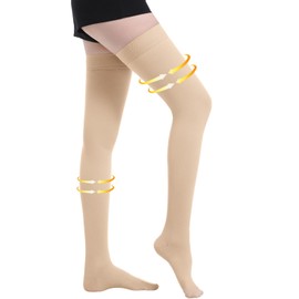 Myshear Medical Compression Stockings for Women and Men, 20-30 mmHg Thigh High Compression Socks, Closed Toe Graduated Compression Hoses, Long Circulation Pressure Stockings for Varicose Veins, Edema