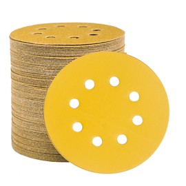 STEBRUAM 100pcs 125mm sanding discs, Sanding Discs Pads for Random Orbital Sander pads and All Oscillating Tools, yellow sanding discs 125mm Hook and Loop 800 Grit 8 Hole 5 Inch Round