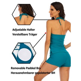 SERENYOU Tankini Swimsuits for Women Two Piece Bathing Suit Women's Swimwear V Neck Halter Tummy Control Tankini Top with Boyshorts Set Blue L