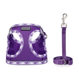 DORAMIO Step-in Dog Harness and Leash Set, No-Chock Soft Mesh Reflective Breathable Easy Walk Lightweight Vest Harnesses with Safety Buckle for Small Dogs, Cats, Puppies (XL, Purple)