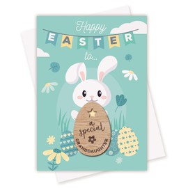 Happy Easter Card For A Special Daugher/Son/Granddaughter/Grandson With A Little Pocket Hug Wooden Easter Egg Token (Granddaughter)