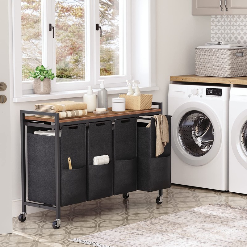 HOOBRO Laundry Sorter 4 Sections, Laundry Hamper with Wheels, 4