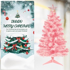 DUUDO 3FT Pink Premium Hinged Artificial Holiday Small Mini Christmas Tree for Tabletop,Home, Office, Indoor and Outdoor Holiday Decoration,Easy Assembly Metal Hinges & Foldable Base