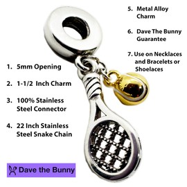 Tennis Racquet and Ball Bracelet - Tennis Gifts for Women and Men Great Tennis Jewelry for Women as a Great Tennis Charm Bracelet and Tennis Themed Gifts for Women and Men 100% Stainless Steel Chain