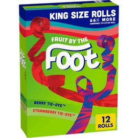 Fruit by the Foot Fruit Flavored Snacks, Berry and Strawberry Tie-Dye, 12 King Size Rolls, 15 oz