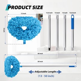 DRQ Ceiling Fan Cleaner Duster, 2 Pack Reusable Microfiber Duster with Extension Pole, 13 to 50 Inch Fan Blade Cleaner, Removable Dusters for Cleaning Walls Bookshelves Door Window Top (Blue)