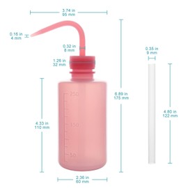stonylab Chemical Wash Bottle, 2-Pack Watering Tool LDPE Squeeze Bottle Safety Plastic Rinse Bottle with Scale Labels and Narrow Mouth Squirt Bottle, Pink, 250 ml