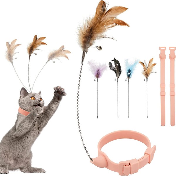 6 Pieces Cat Feather Collar Toys Christmas Interactive Cat Feather