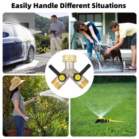 DINGBAI Garden Hose Splitter High Flow, 3/4”GHT Inlet Brass Heavy Duty Hose Diverter 2-Way Full Flow, Runner and Large Outlet with Extended Handle,Hose Y-Valve Faucet Adapter.