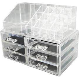 Organizador de Maquillaje Transparente, Vitrina de Cosméticos Apilable con Múltiples Compartimentos para Joyería, Accesorios para el Cabello, Organización del Cuidado de la Piel