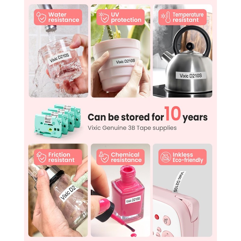 Pink Label Maker Machine-Vixic-D210S Label Makers,QWERTY Keyboard Labeler,Easy Handheld Portable