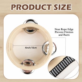 24 Pcs 4 Inch Adult Wedding Tambourines Drum Wooden Natural Handheld Drums Metal Jingles Drums Musical Instruments Percussion for Church Wedding Party Favor