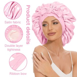 Schlafmütze Silk Bonnet, Seide Schlafhaube, Seidenhaube zum Schlafen, Verstellbar Nacht Schlaf Mütze, Weiche Satin Haarhaube mit Gummizug, Anti-Rutsch Sleep Cap für Damen und Mädchen