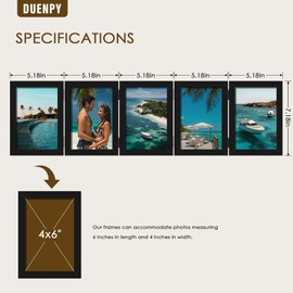 DUENPY 5 Folding 4x6 Picture Frame Horizontal Engineered Wood Accordion Photo Frame with Plexiglass Tabletop Bookshelf Display Black