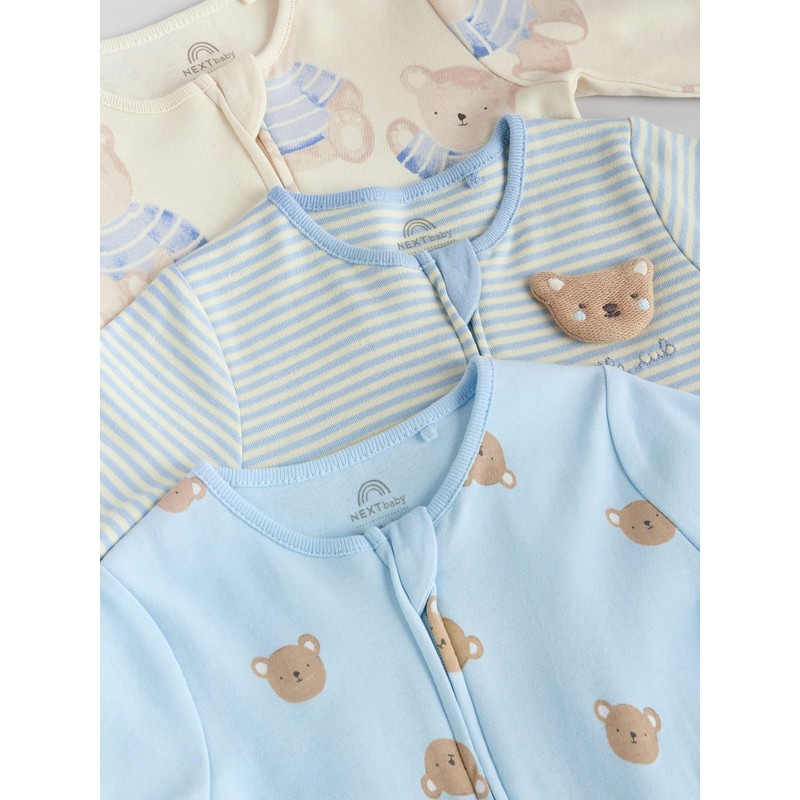 NEXT 3 Pack Baby Bear Pyjamas, blue, 6-9 months