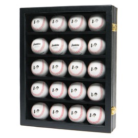 JackCubeDesign 20 Baseball Display Case Wall Mount Leather Cabinet Wood Shelf Sports Storage Acrylic Cover Rack with Protection 2 Knob(Black, 14.2 x 3.9 x 18 inches) – :MK104C